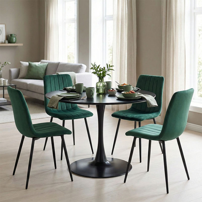 Τραπεζαρία Balou-Noor pakoworld σετ 5τεμ MDF μαύρο-κυπαρισσι Φ100x73εκ 1