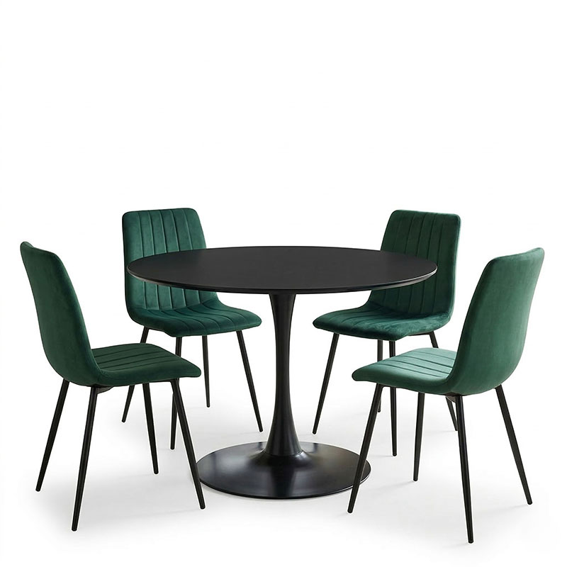 Τραπεζαρία Balou-Noor pakoworld σετ 5τεμ MDF μαύρο-κυπαρισσι Φ100x73εκ 2