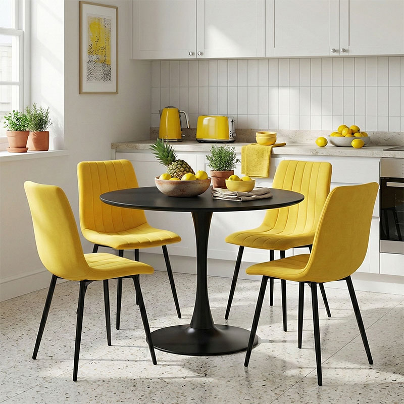 Τραπεζαρία Balou-Noor pakoworld σετ 5τεμ MDF μαύρο-κιτρινο Φ100x73εκ 1