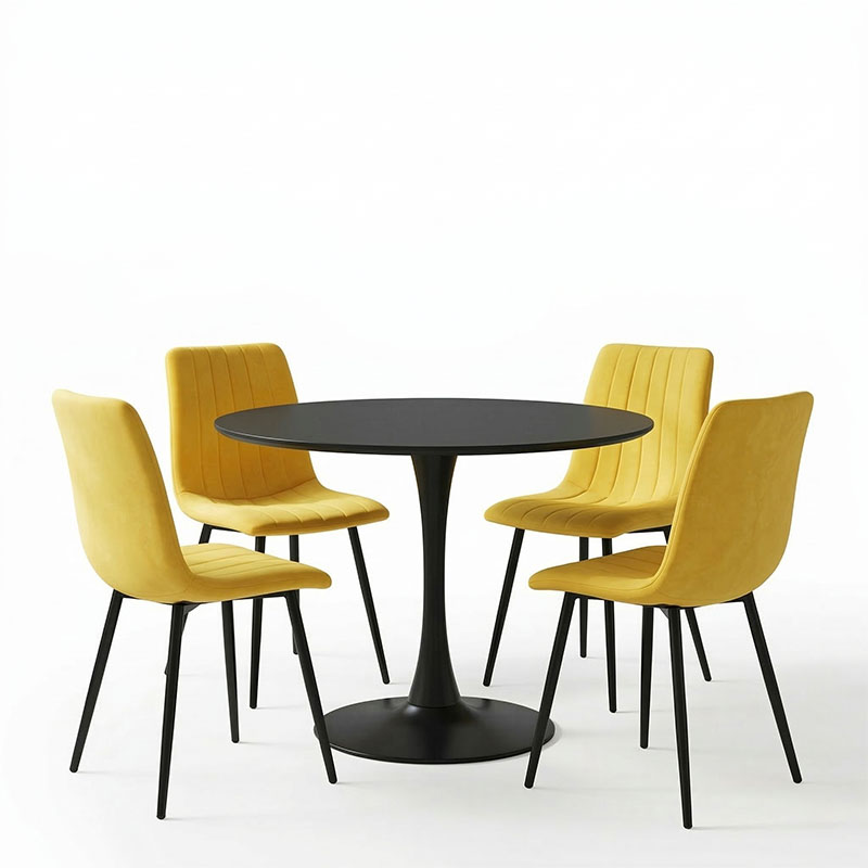 Τραπεζαρία Balou-Noor pakoworld σετ 5τεμ MDF μαύρο-κιτρινο Φ100x73εκ 2