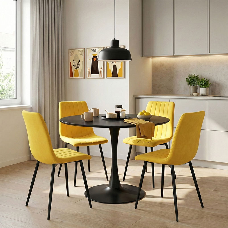 Τραπεζαρία Balou-Noor pakoworld σετ 5τεμ MDF μαύρο-κίτρινο Φ120x73εκ 1