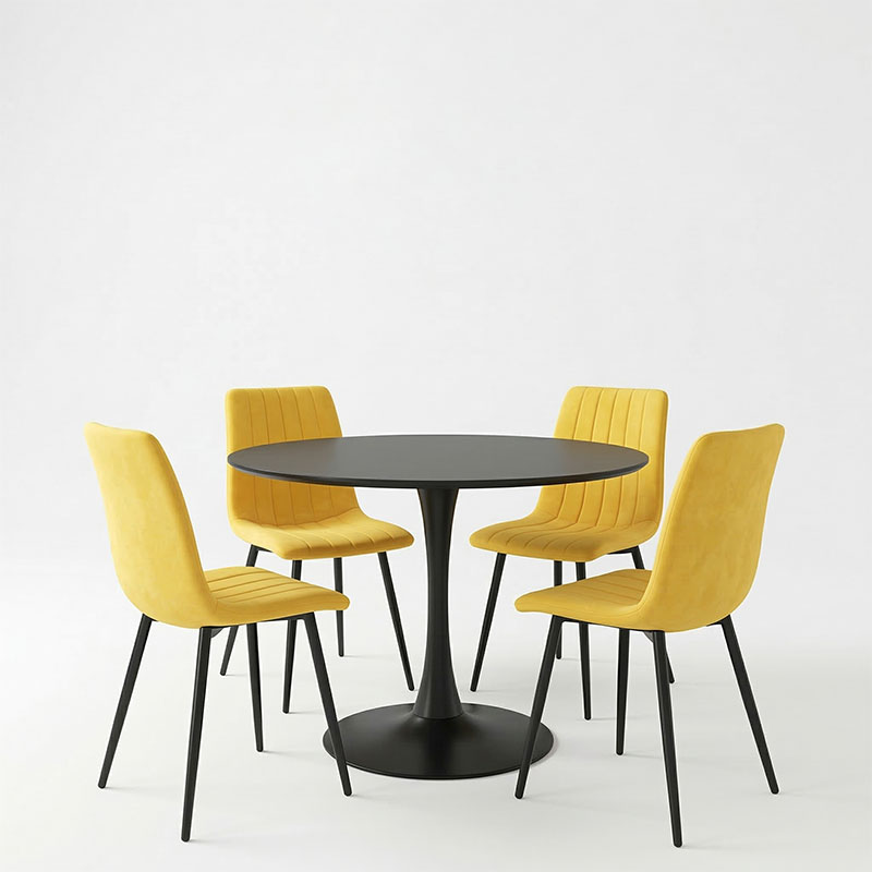 Τραπεζαρία Balou-Noor pakoworld σετ 5τεμ MDF μαύρο-κίτρινο Φ120x73εκ 2