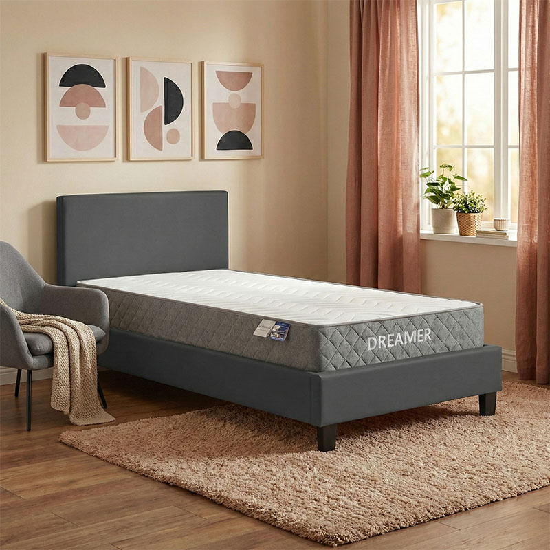 Κρεβάτι με στρώμα Nevil-Dreamer pakoworld ύφασμα ανθρακί-μαύρο πόδι 90x190εκ 1