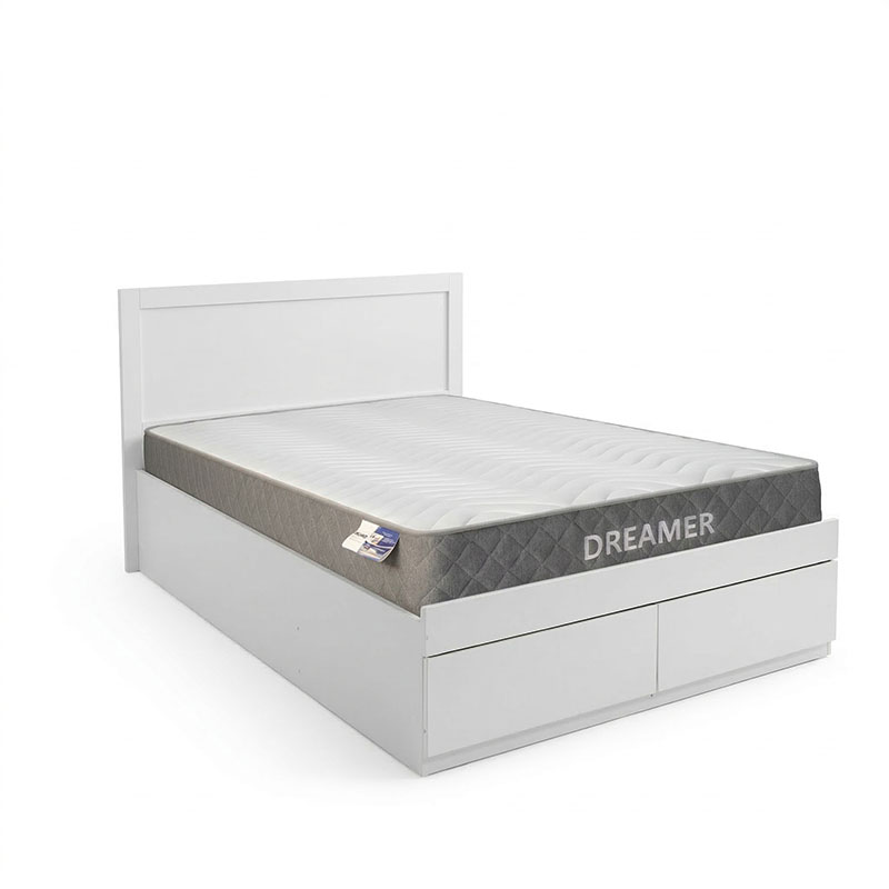 Κρεβάτι με στρώμα και συρτάρι Olympus-Dreamer pakoworld λευκό 100x200εκ 2