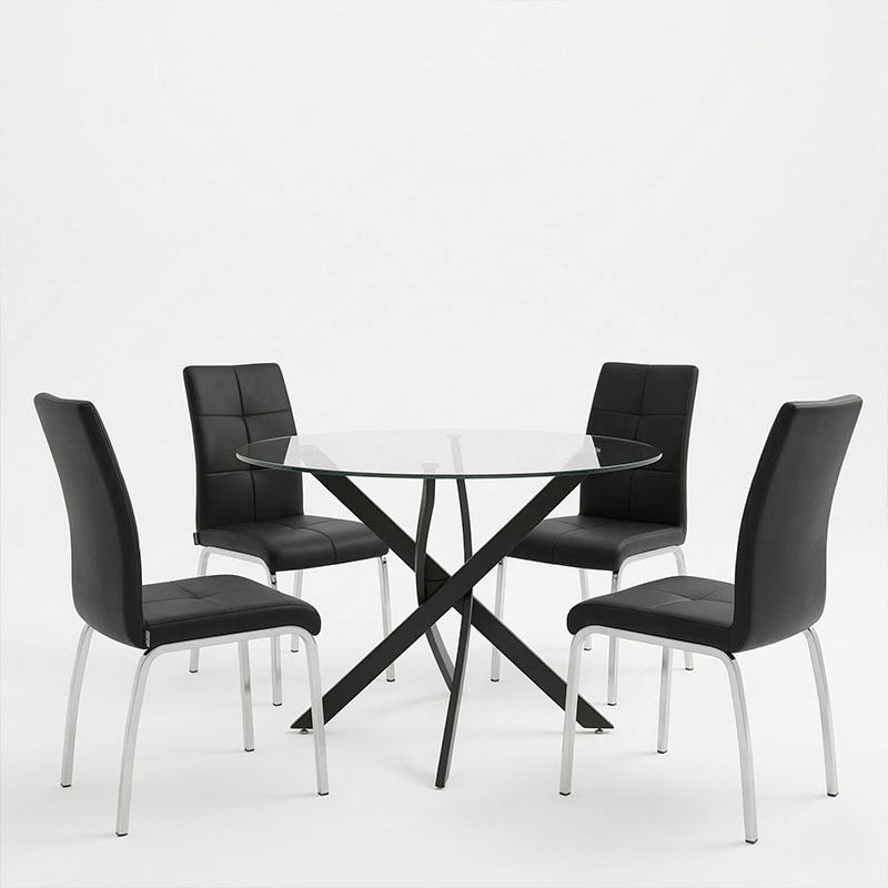 Τραπεζαρία με Καρέκλες Ariadne Μαύρο και Τραπέζι Antoro γυαλί Φ100x75εκ Σετ 5τεμ 2