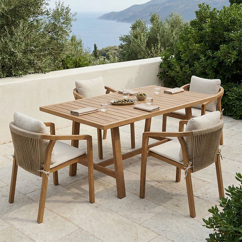 Τραπεζαρία Malibu pakoworld μασίφ ξύλο ακακίας 160x90x75εκ Σετ 5τεμ 1