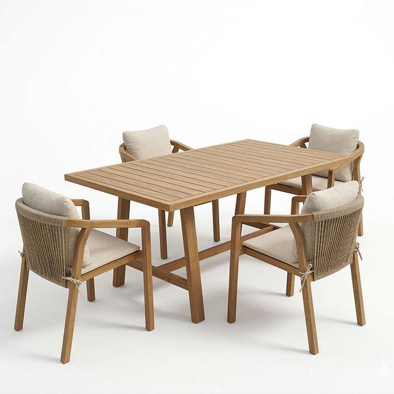 Τραπεζαρία Malibu pakoworld μασίφ ξύλο ακακίας 160x90x75εκ Σετ 5τεμ 2