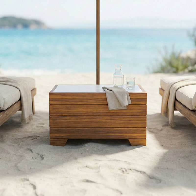 Τραπέζι Otis pakoworld ξύλο οξιάς καρυδί-λευκό μάρμαρο 60x42x35εκ 2