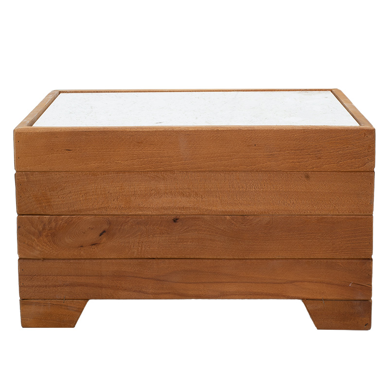 Τραπέζι Otis pakoworld ξύλο οξιάς καρυδί-λευκό μάρμαρο 60x42x35εκ 3