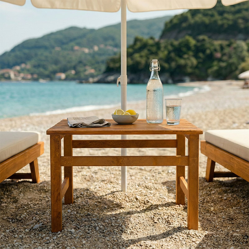 Τραπεζάκι παραλίας Summrine pakoworld μασίφ ξύλο οξιάς σε καρυδί χρώμα 60x40x45εκ 2