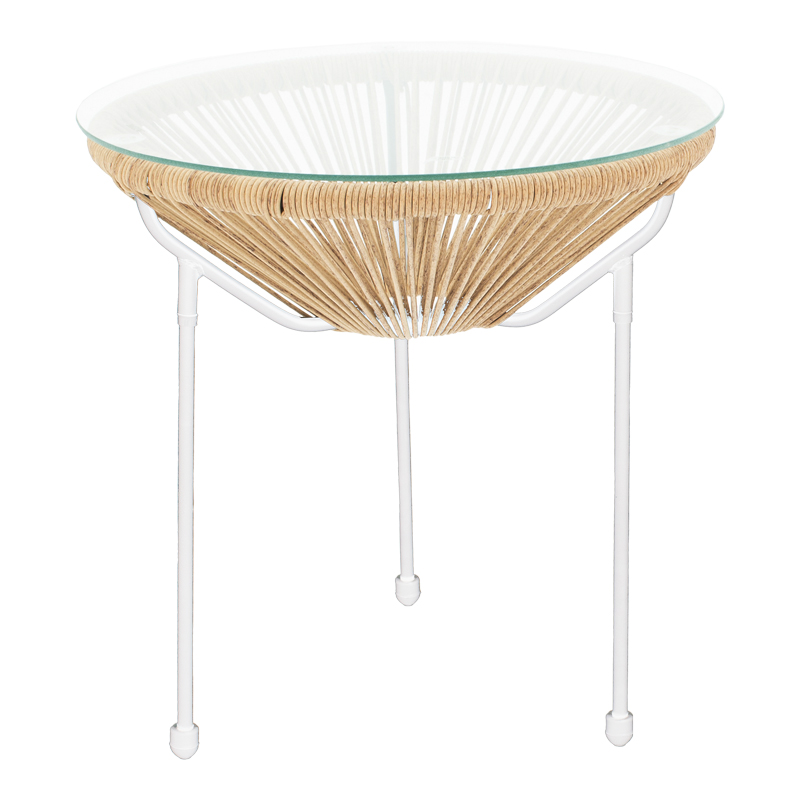 Τραπέζι Acapulco pakoworld μεταλλο σε λευκή-pe rattan σε φυσική απόχρωση Φ50x52εκ 1