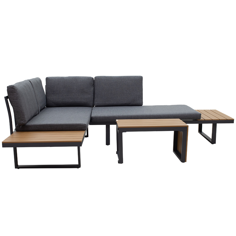 Σαλόνι Christie αλουμίνιο-plywood ύφασμα γκρι-φυσικό 3