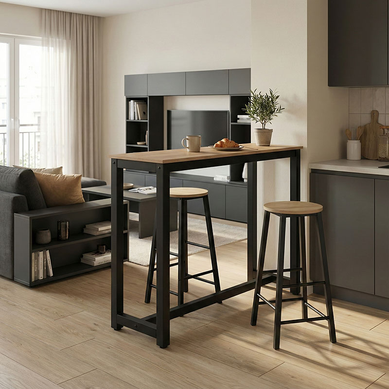 Σετ τραπέζι μπαρ Marle pakoworld 3τμχ sonoma-μαύρο πόδι 120x40x100εκ 1