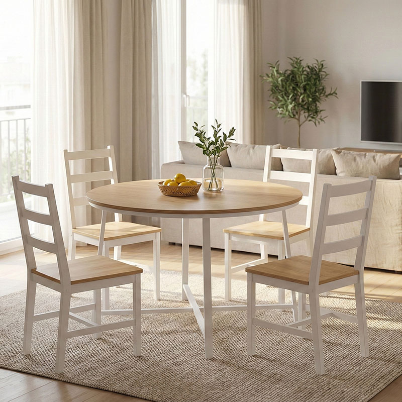 Τραπέζι Gianno pakoworld μελαμίνη σε φυσική απόχρωση και πόδι λευκό μέταλλο Φ120x76εκ 2