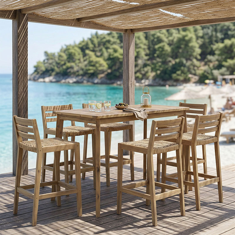 Τραπεζαρία Bravo pakoworld σετ 7 τμχ μασίφ ξύλο ακακίας 130x70x90εκ 1