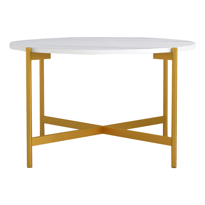 Τραπεζάκι σαλονιού Aisle pakoworld μελαμίνης λευκό μαρμάρου-χρυσό μέταλλο Φ80x45εκ 2