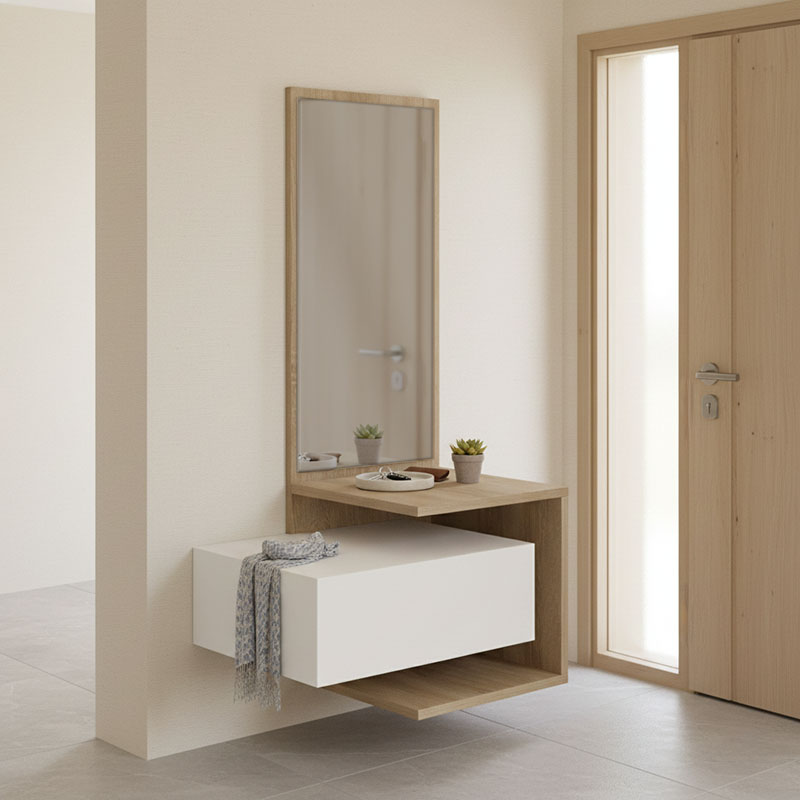 Έπιπλο εισόδου Kendi pakoworld επιτοίχιο με καθρέπτη σε λευκό-sonoma απόχρωση 49.1x31.3x90εκ 1