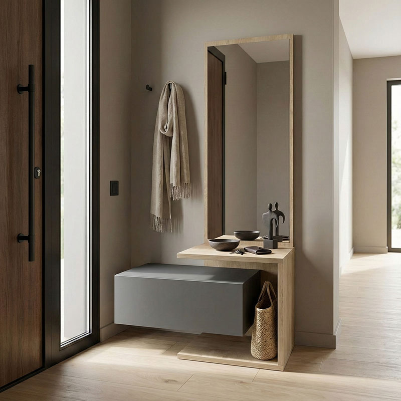 Έπιπλο εισόδου Kendi pakoworld επιτοίχιο με καθρέπτη σε sonoma- ανθρακί 49.1x31.3x90εκ 1