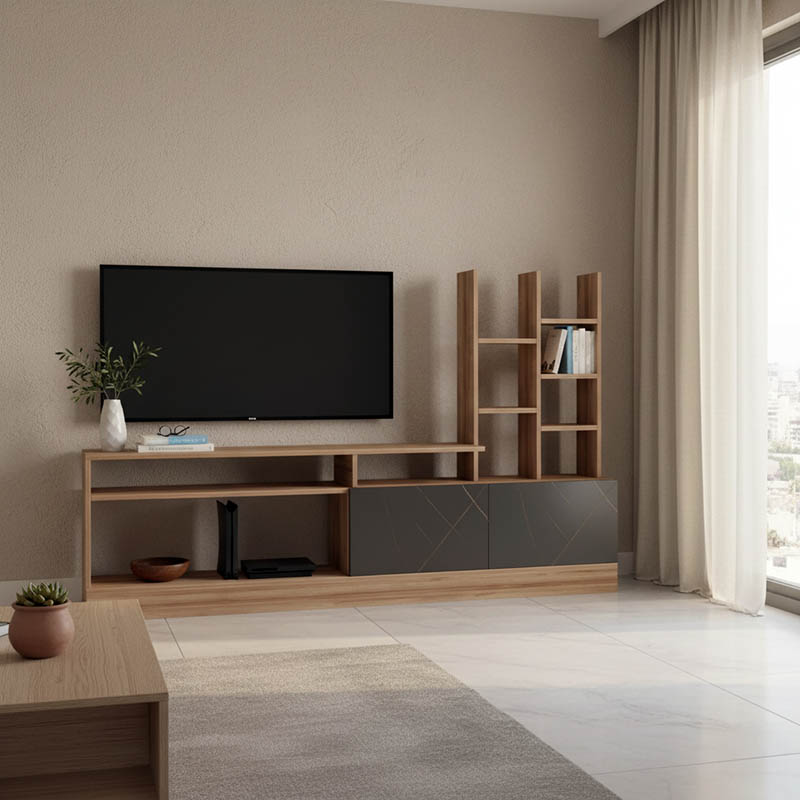 Σύνθετο σαλονιού Seruno pakoworld oak - μαύρο μαρμάρου 170x25x100εκ 1