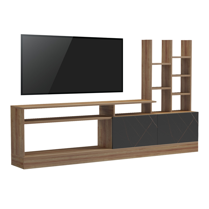 Σύνθετο σαλονιού Seruno pakoworld oak - μαύρο μαρμάρου 170x25x100εκ 2