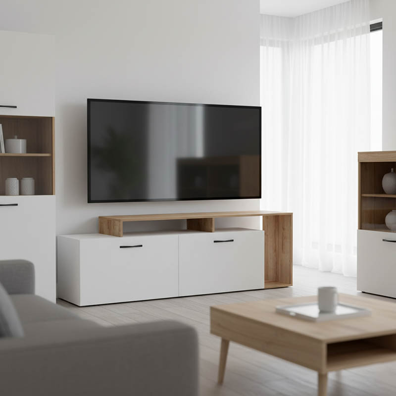 Έπιπλο τηλεόρασης Tobler pakoworld σε oak- λευκή απόχρωση 170x40x53εκ 1