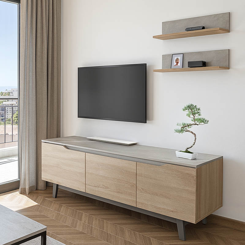 Σύνθετο σαλονιού Kasia pakoworld μπεζ μαρμάρου-sonoma 180x35x48.5εκ 1