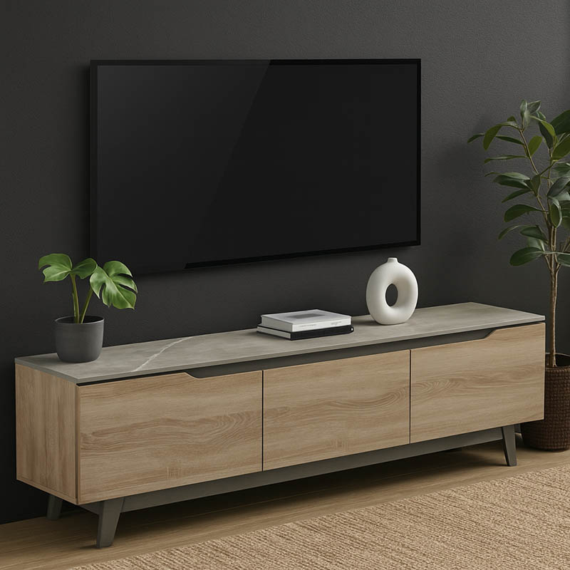 Έπιπλο τηλεόρασης Kasandra pakoworld μπεζ μαρμάρου-sonoma 180x35x48.5εκ 1