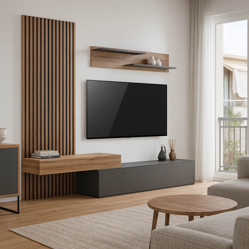 Σύνθετο σαλονιού Litende pakoworld σε ανθρακί-oak απόχρωση 249.4x42.2x199.5εκ 1