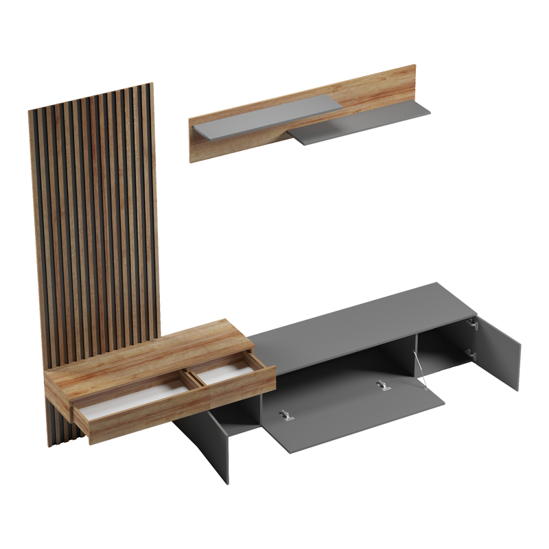 Σύνθετο σαλονιού Litende pakoworld σε ανθρακί-oak απόχρωση 249.4x42.2x199.5εκ 2