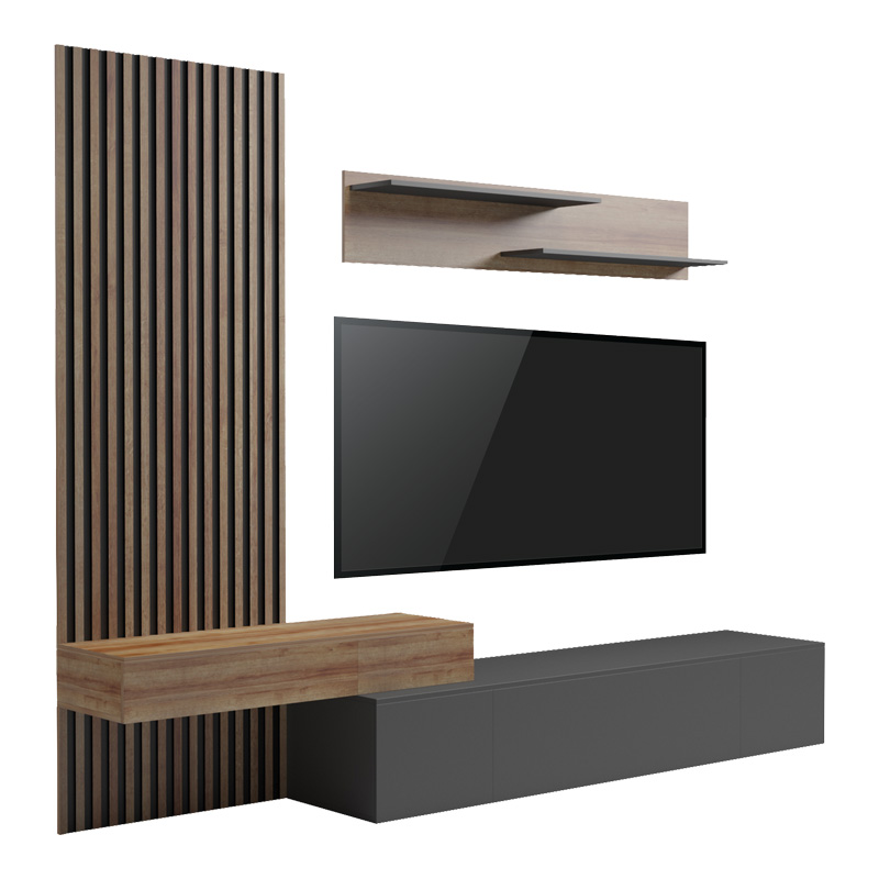 Σύνθετο σαλονιού Litende pakoworld σε ανθρακί-oak απόχρωση 249.4x42.2x199.5εκ 3