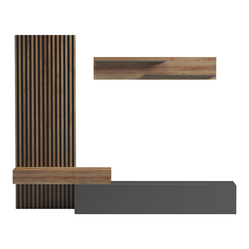 Σύνθετο σαλονιού Litende pakoworld σε ανθρακί-oak απόχρωση 249.4x42.2x199.5εκ 4