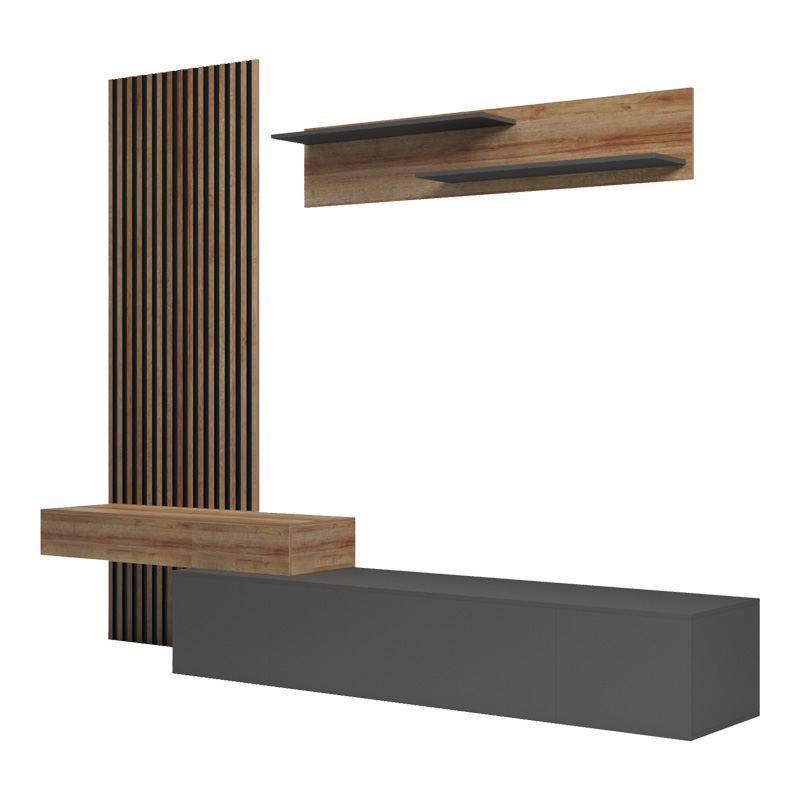 Σύνθετο σαλονιού Litende pakoworld σε ανθρακί-oak απόχρωση 249.4x42.2x199.5εκ 5