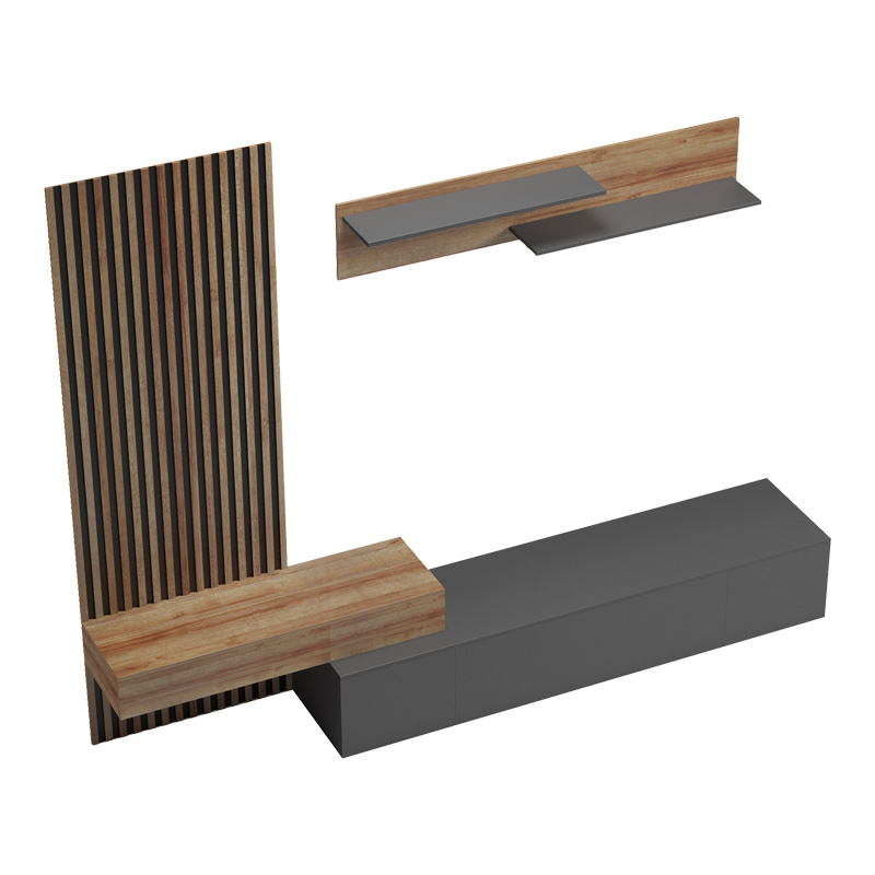 Σύνθετο σαλονιού Litende pakoworld σε ανθρακί-oak απόχρωση 249.4x42.2x199.5εκ 6