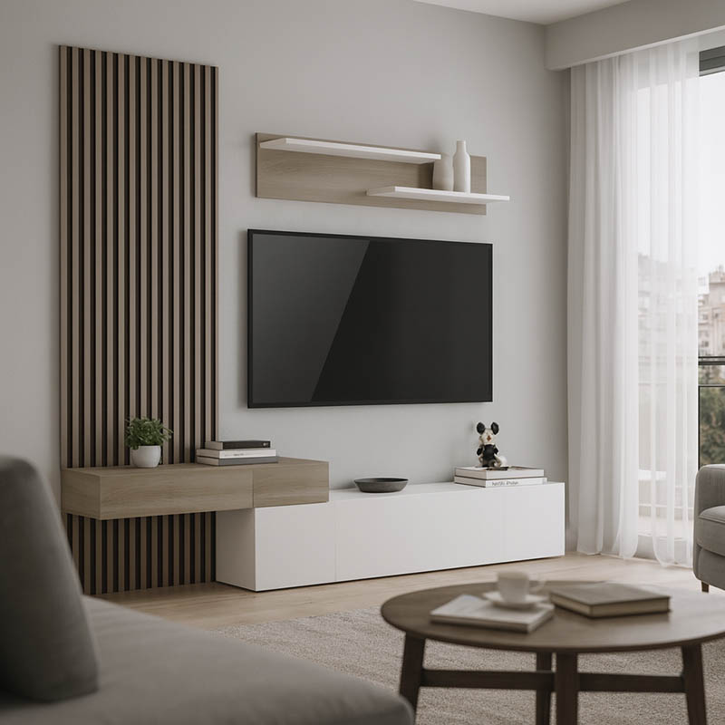 Σύνθετο σαλονιού Litende pakoworld σε λευκή-sonoma απόχρωση 249.4x42.2x199.5εκ 1