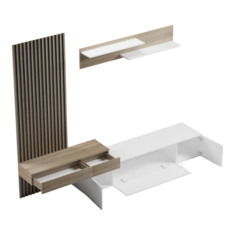 Σύνθετο σαλονιού Litende pakoworld σε λευκή-sonoma απόχρωση 249.4x42.2x199.5εκ 2