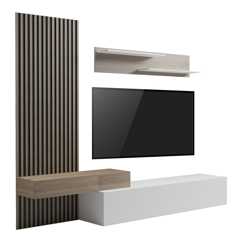 Σύνθετο σαλονιού Litende pakoworld σε λευκή-sonoma απόχρωση 249.4x42.2x199.5εκ 3