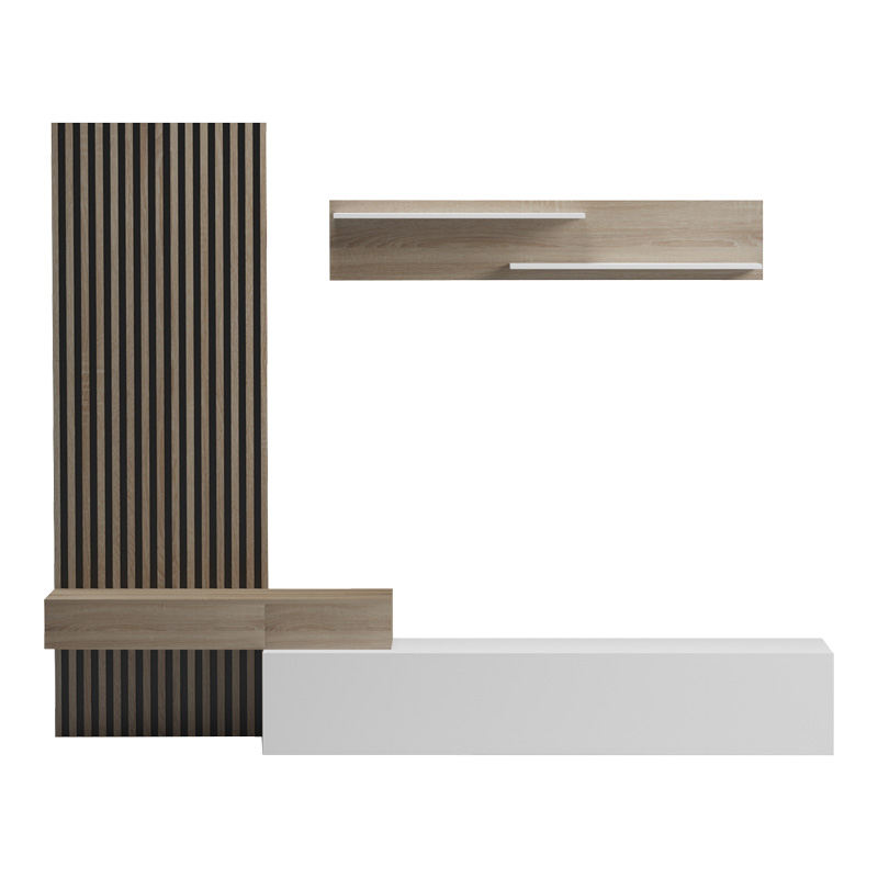 Σύνθετο σαλονιού Litende pakoworld σε λευκή-sonoma απόχρωση 249.4x42.2x199.5εκ 4