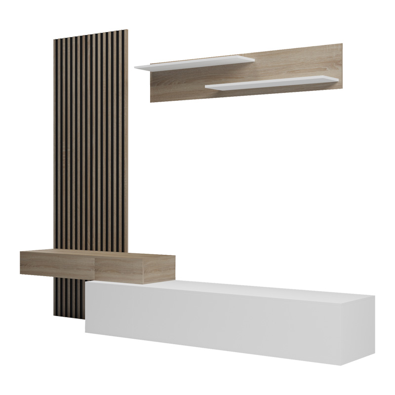 Σύνθετο σαλονιού Litende pakoworld σε λευκή-sonoma απόχρωση 249.4x42.2x199.5εκ 5