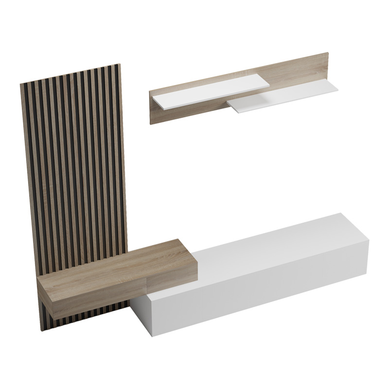 Σύνθετο σαλονιού Litende pakoworld σε λευκή-sonoma απόχρωση 249.4x42.2x199.5εκ 6