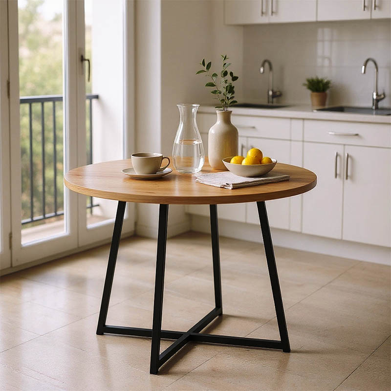 Τραπέζι Sarah Ι pakoworld oak- μαύρα μεταλλικά πόδια Φ100x76εκ 1