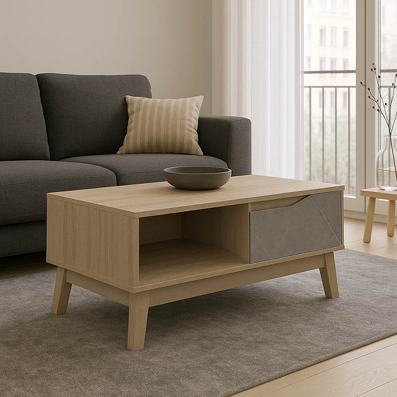 Τραπέζι σαλονιού Judas pakoworld σε μπεζ μαρμάρου-sonoma απόχρωση 90x45x38.5εκ 1