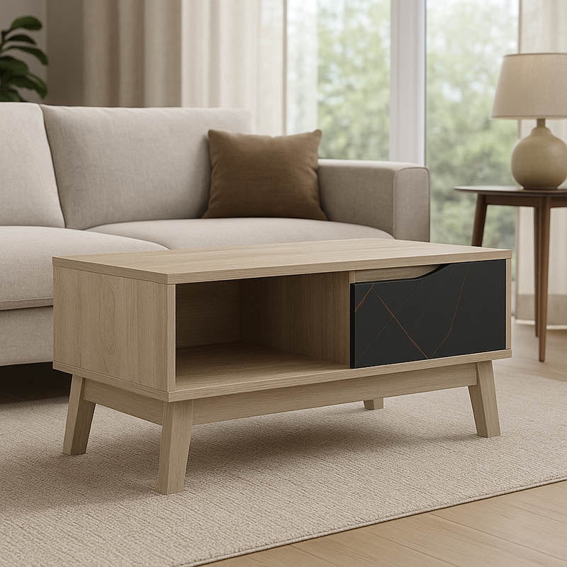 Τραπέζι σαλονιού Judas pakoworld σε μαύρο μαρμάρου-sonoma απόχρωση 90x45x38.5εκ 1