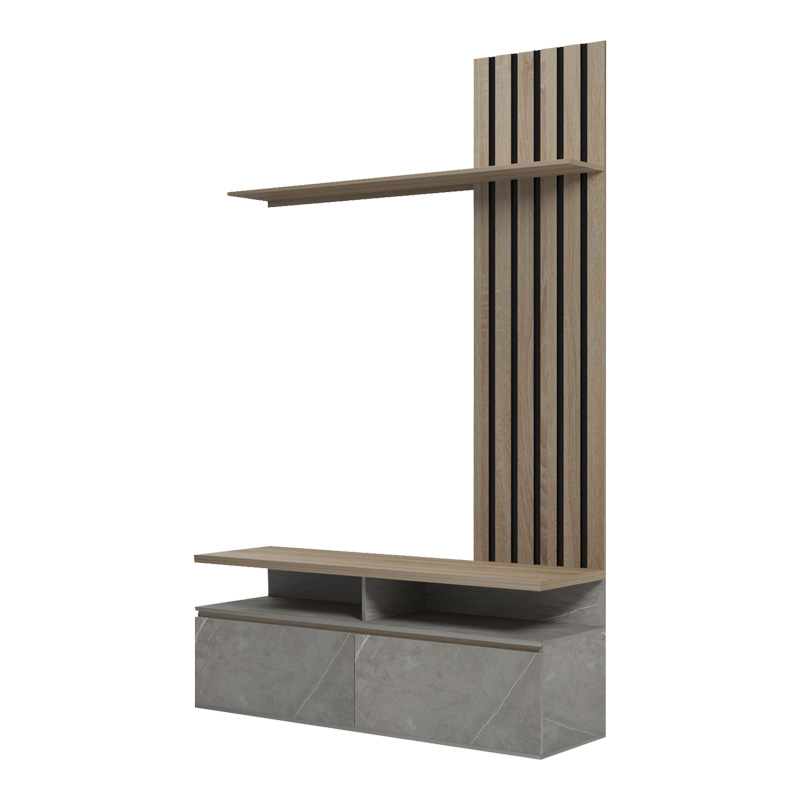 Σύνθετο σαλονιού Perlento pakoworld σε μπεζ μαρμάρου με sonoma απόχρωση 140x41x219.5εκ 5