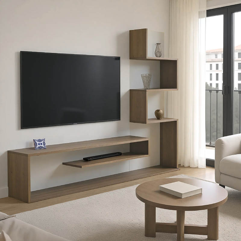 Έπιπλο τηλεόρασης με βιβλιοθήκη Cazenda pakoworld σε sonoma με λευκή απόχρωση 160x29x126εκ 1