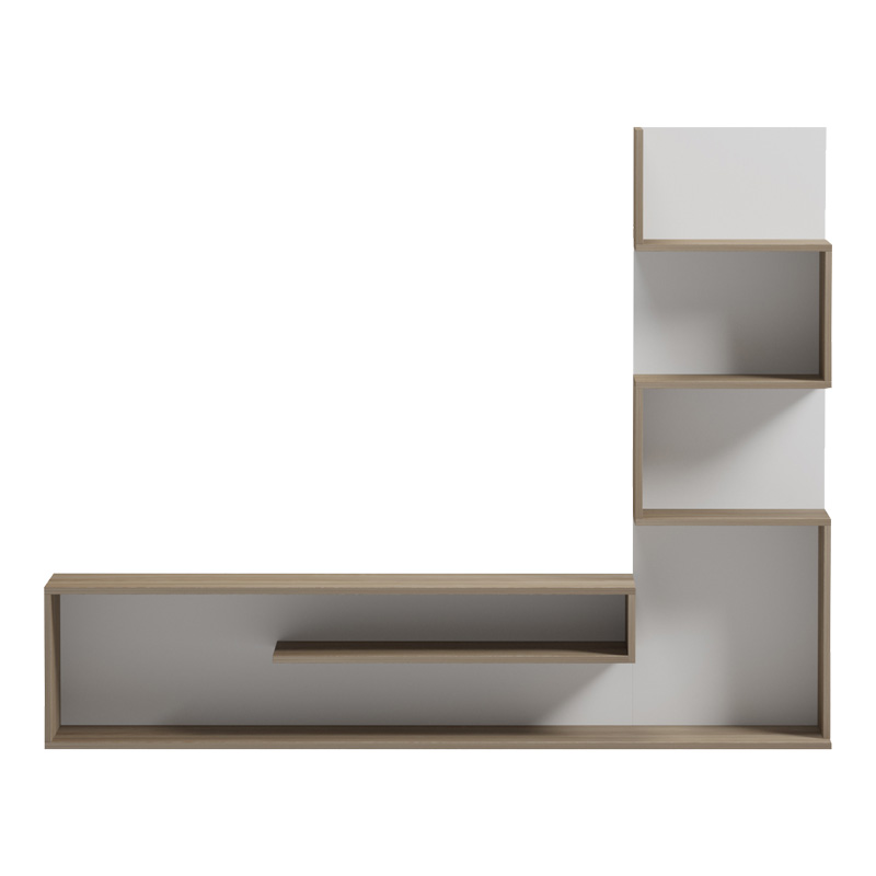 Έπιπλο τηλεόρασης με βιβλιοθήκη Cazenda pakoworld σε sonoma με λευκή απόχρωση 160x29x126εκ 3