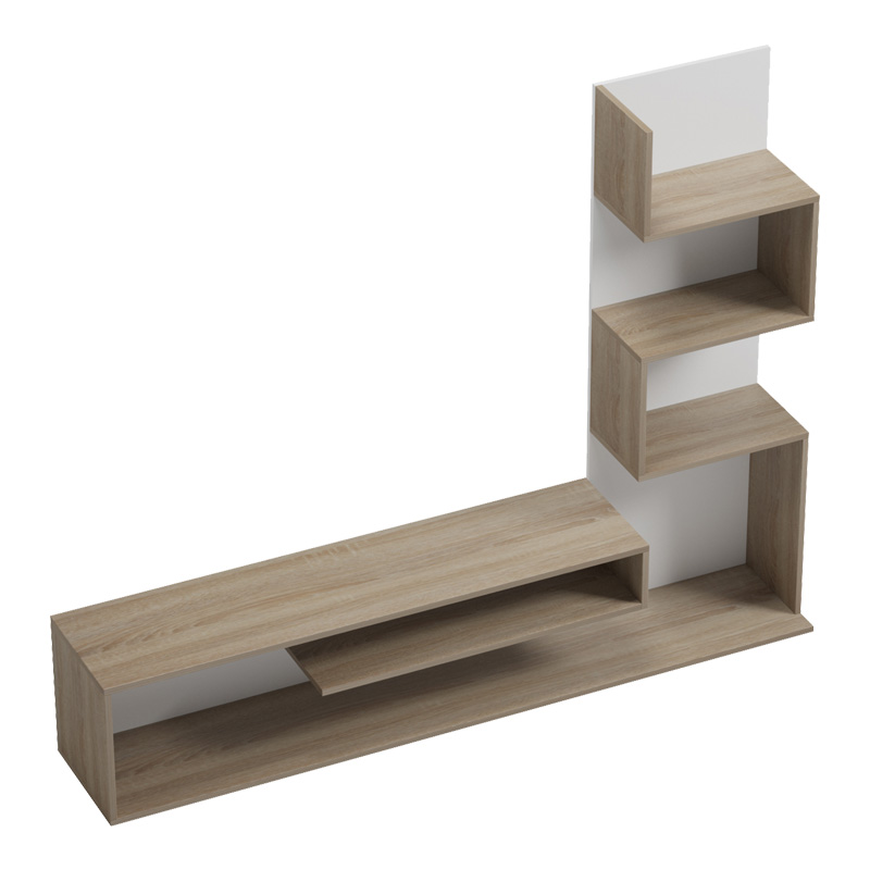 Έπιπλο τηλεόρασης με βιβλιοθήκη Cazenda pakoworld σε sonoma με λευκή απόχρωση 160x29x126εκ 5