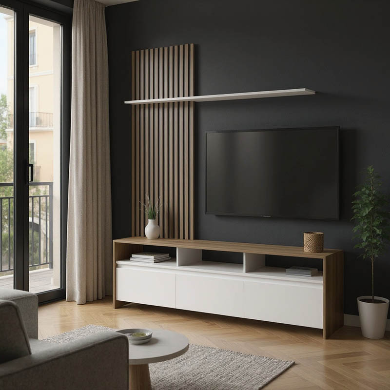 Σύνθετο σαλονιού Delfina pakoworld σε sonoma με λευκή απόχρωση 190x40x199.5εκ 1