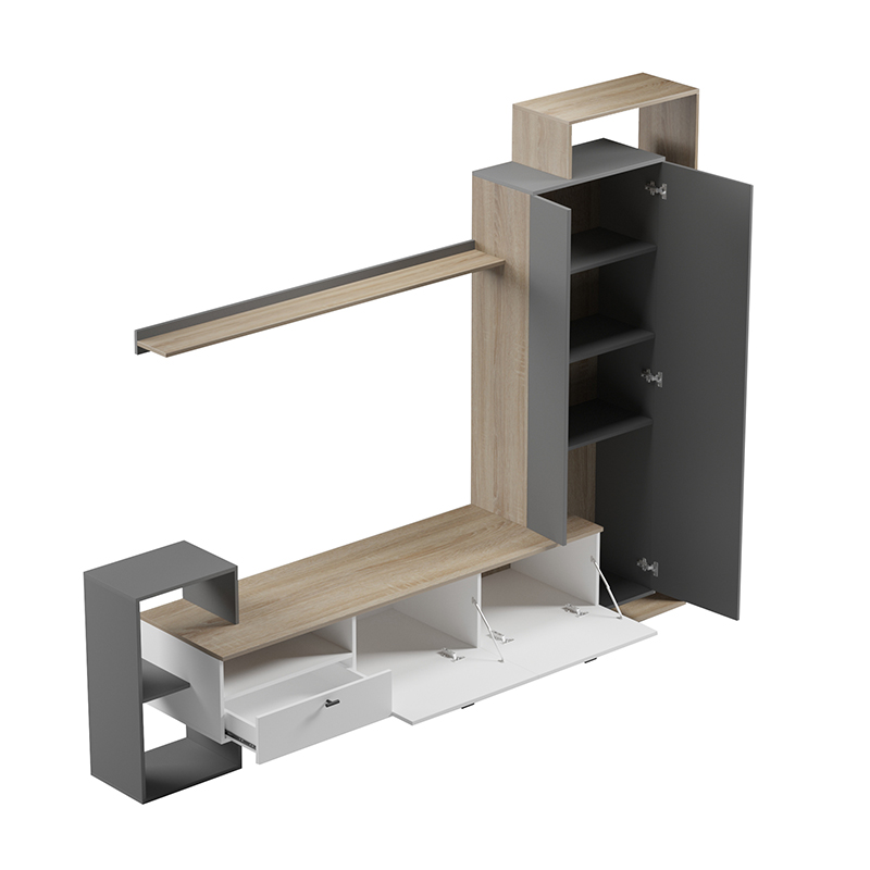 Σύνθετο σαλονιού Ferefia pakoworld σε sonoma με λευκή και ανθρακί απόχρωση 240x45.5x189.5εκ 2