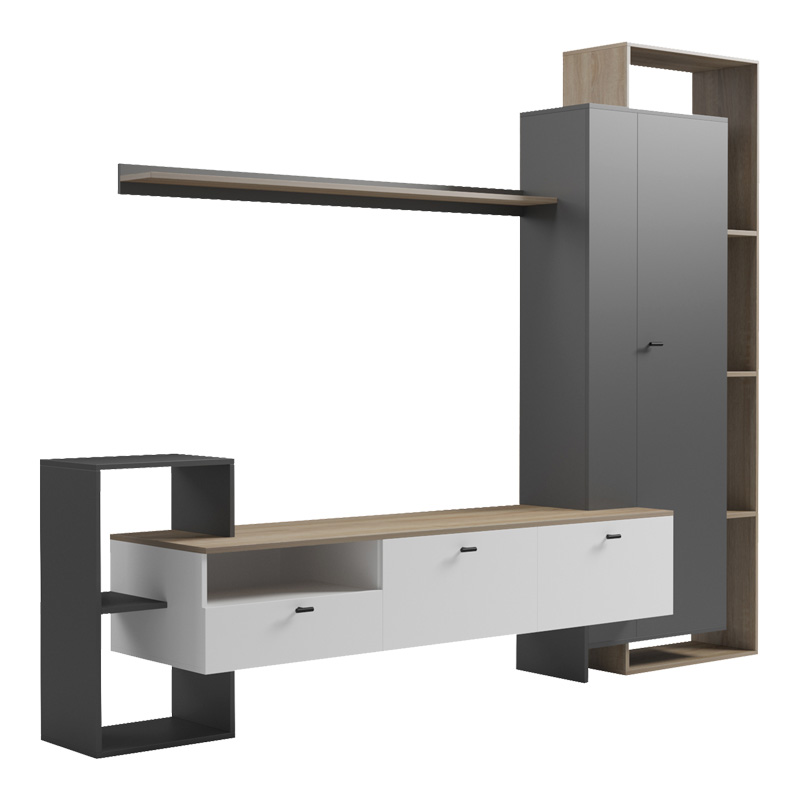 Σύνθετο σαλονιού Ferefia pakoworld σε sonoma με λευκή και ανθρακί απόχρωση 240x45.5x189.5εκ 3