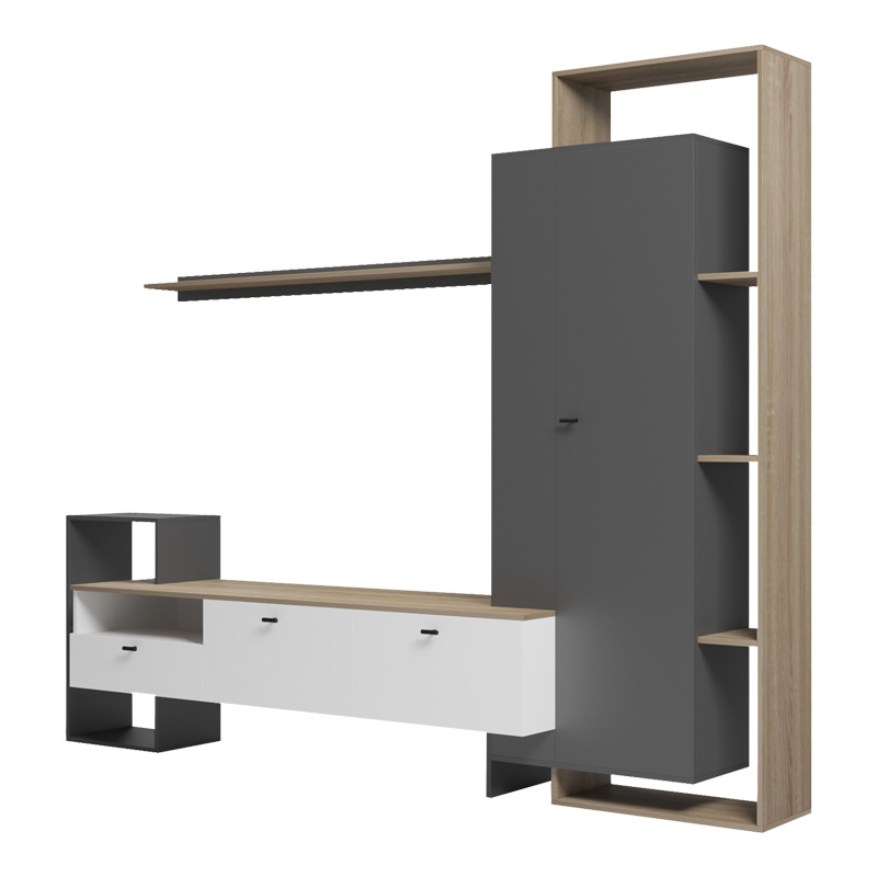 Σύνθετο σαλονιού Ferefia pakoworld σε sonoma με λευκή και ανθρακί απόχρωση 240x45.5x189.5εκ 5